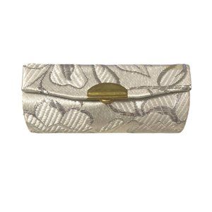 Silver Metallic Floral Print Lipstick Case Holder w/ Mirror
